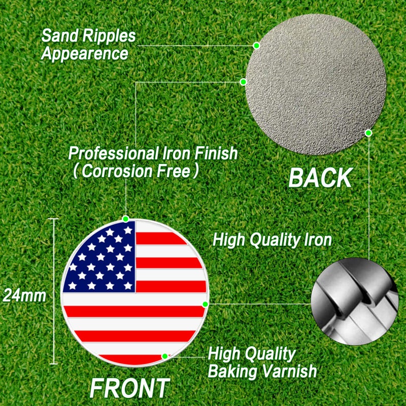 FINGER TEN Golf Ball Marker with Hat Clip Markers Assorted Patterns Value Gift Set Mark Golf Divot Tool Accessories for Men Women Kids (American Flag) - Image 2